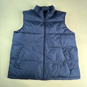 Lands End Mens XL Navy Blue Down Puffer Vest Full Zip Quilted Mock Neck Feathers